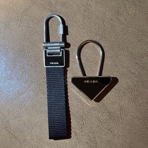 Prada Black Nylon Strap & Triangle Logo Keyring Set